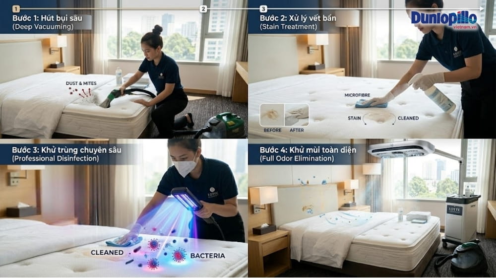 Quy Trình Bảo Trì Và Vệ Sinh Nệm Khách Sạn Tối Ưu